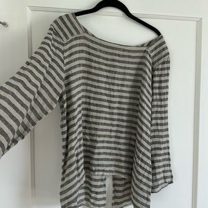 Linen tan and black striped shirt from positano